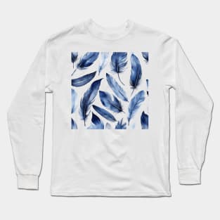 Indigo blue feather pattern Long Sleeve T-Shirt